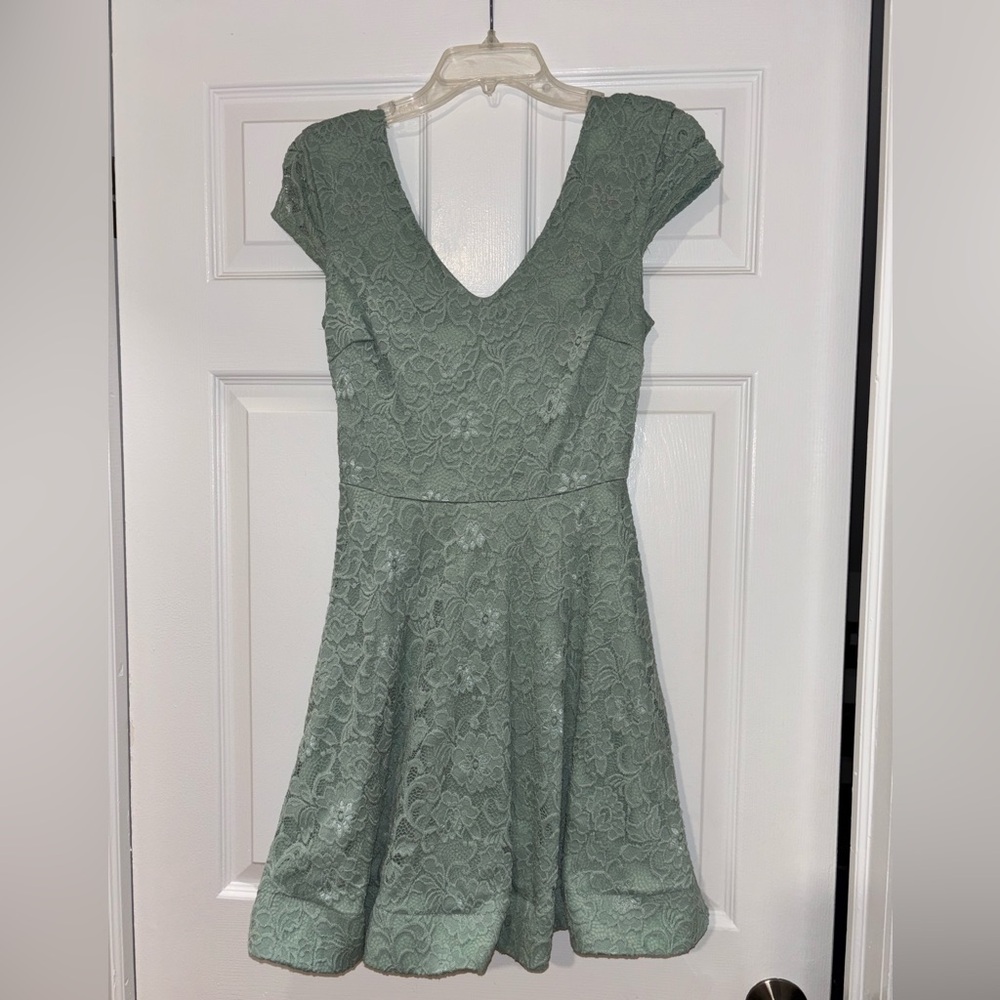 B Darlin Sage Green Lace Mini Dress